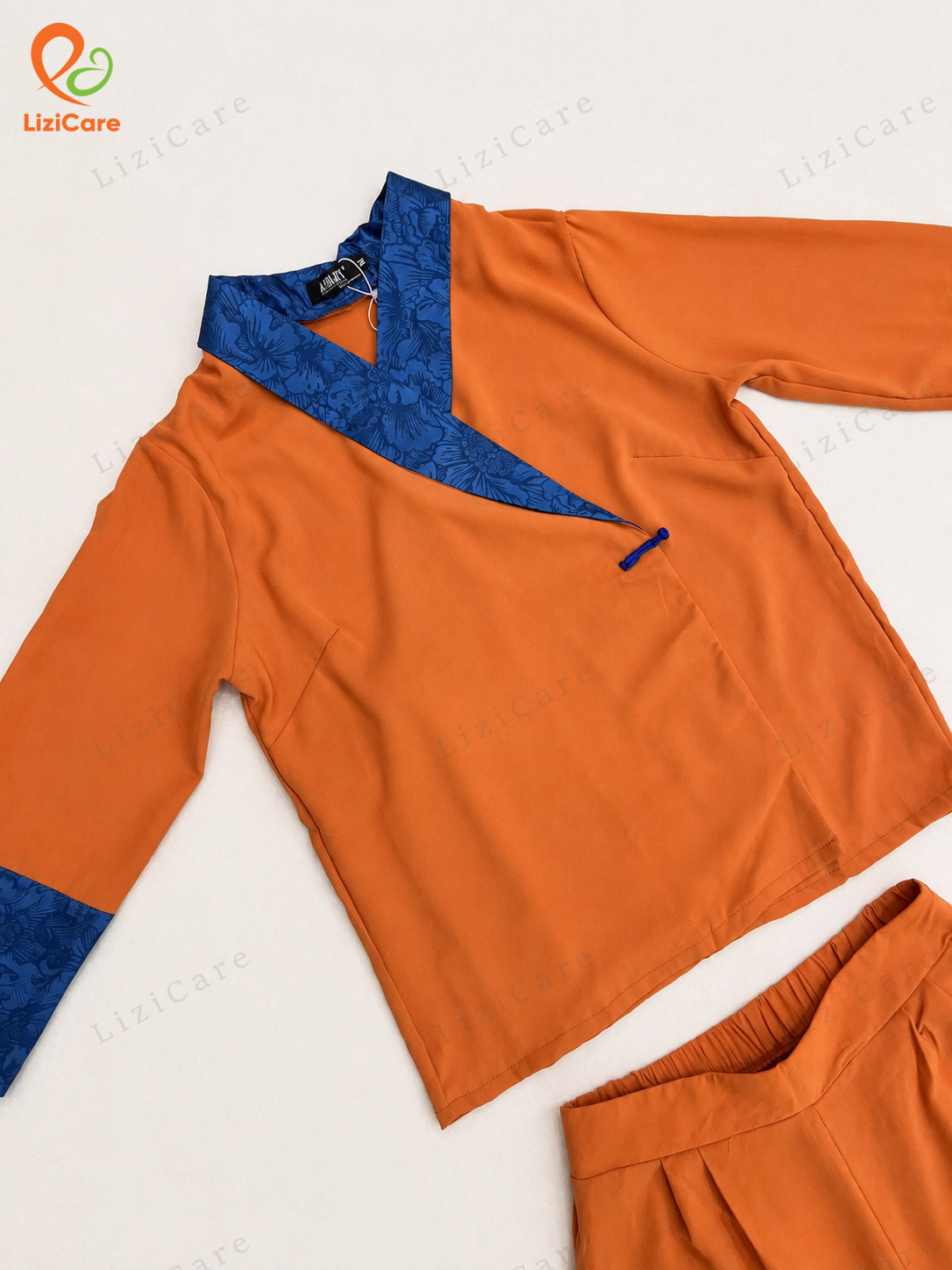 Bộ đi lễ chùa trơn màu cam nhạt size L(XL)