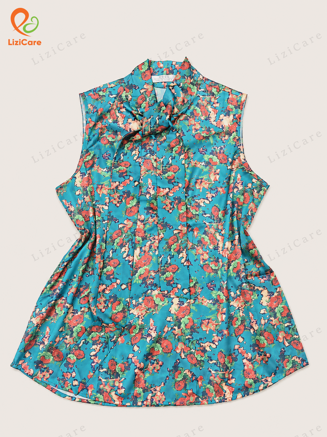 Áo hoa lụa hàn sát nách buộc nơ cổ size M