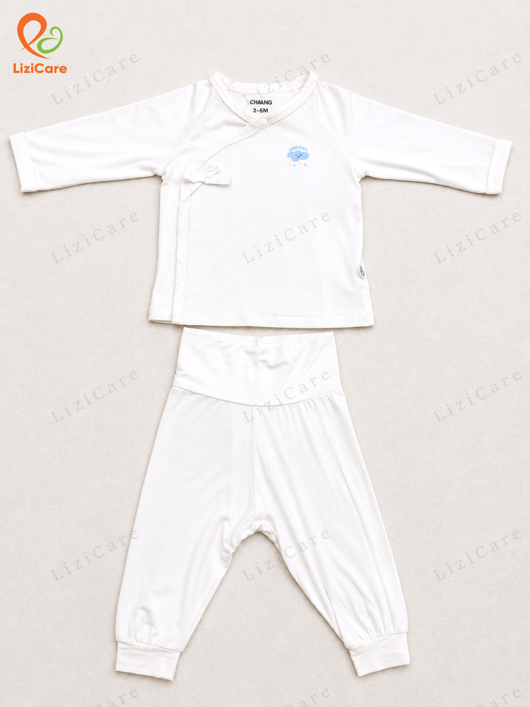 Bộ dài vạt chéo Chaang Mưa trắng 3-6M