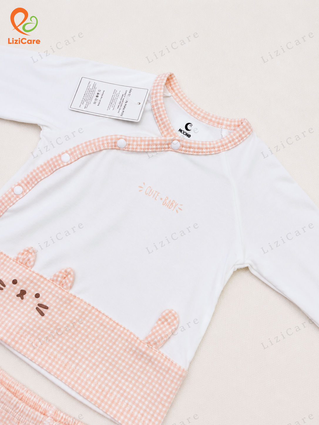 Bộ dài tay cài lệch Moon viền mèo hồng cute baby