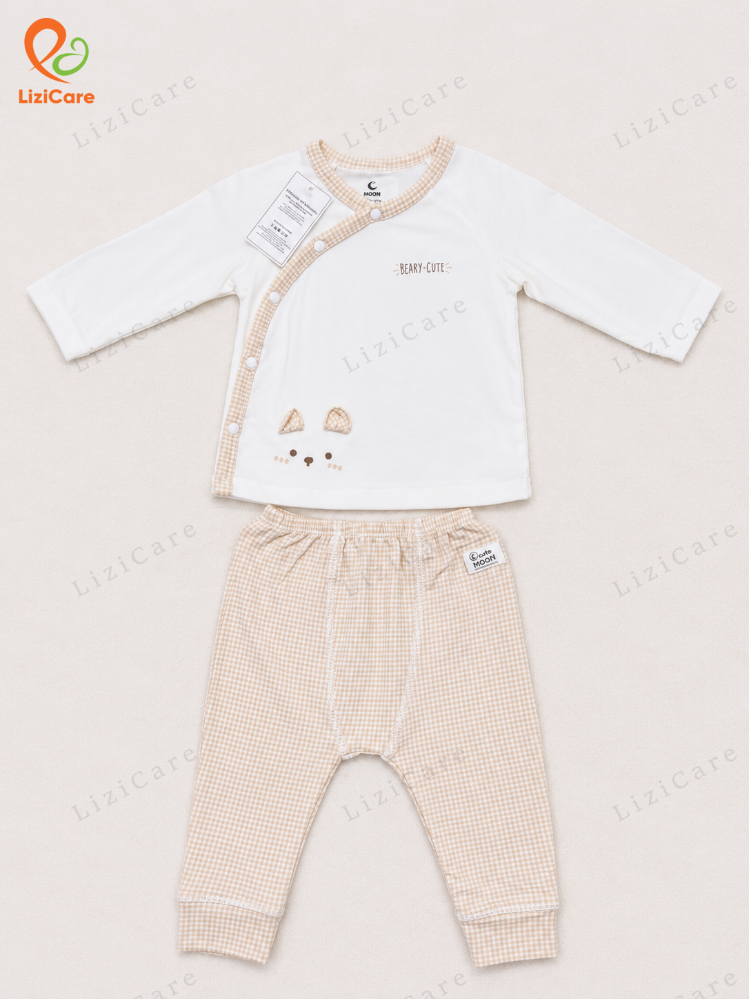 Bộ dài tay cài lệch Moon viền chó be beary cute