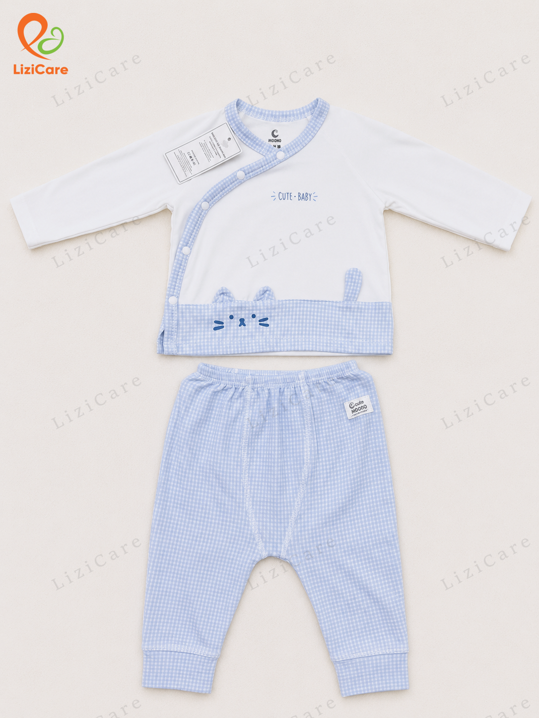 Bộ dài tay cài lệch Moon viền mèo xanh cute baby
