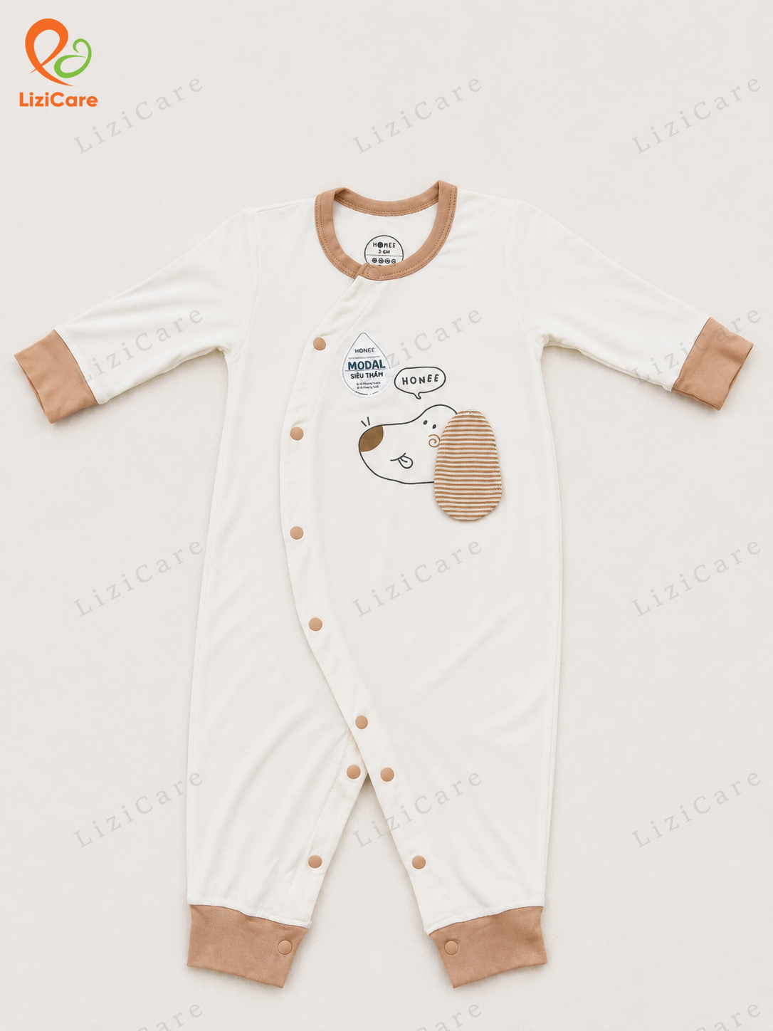 Body dài tay cài chéo Beagle kem size