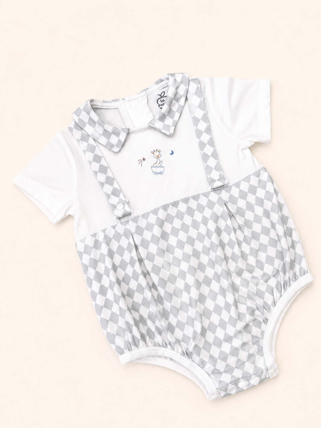 Body cộc tay La Pomme giả yếm họa tiết caro - 6M Trắng Ghi
