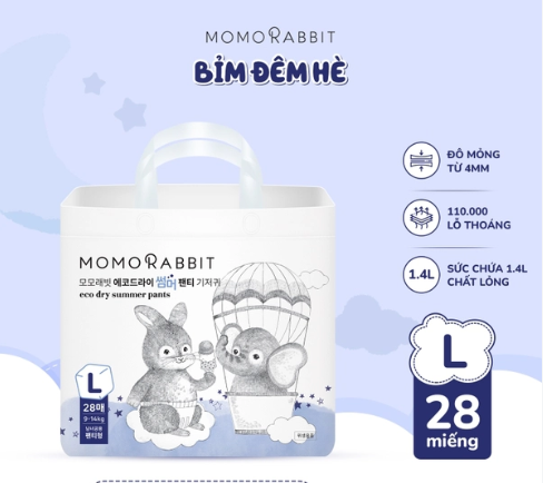 Bỉm Momo Rabbit Hàn đêm hè eco dry summer Quần L28 (9-14kg)