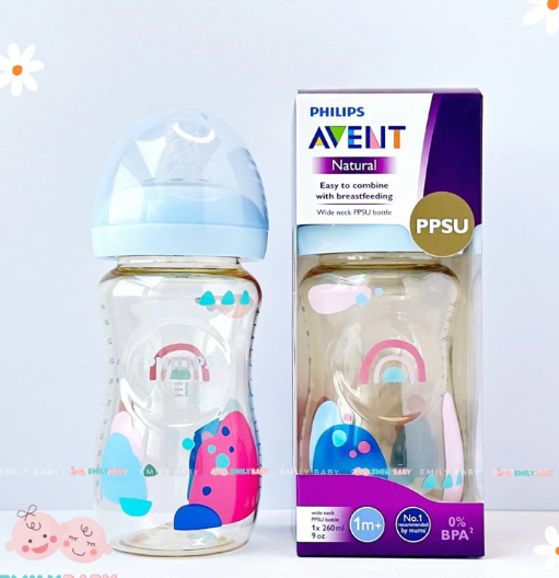 Bình sữa Philips Avent PPSU Anh 260ml cầu vồng núm 2 (1M+) mã mới