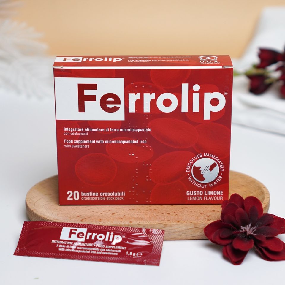 Ferrolip bổ sung sắt hữu cơ cho mẹ bầu và người thiếu sắt hộp 20 gói dạng bột