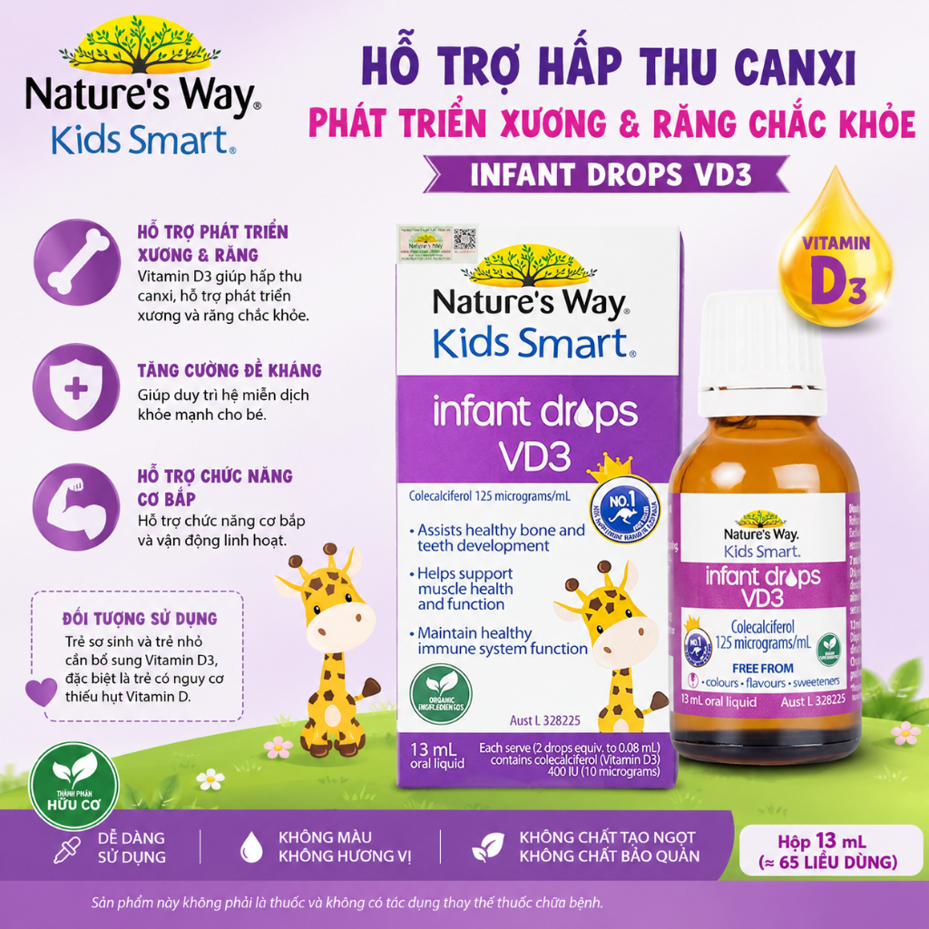 Vitamin VD3 infant Drops Nature's way Kids Smart Úc 13ml 0-12M