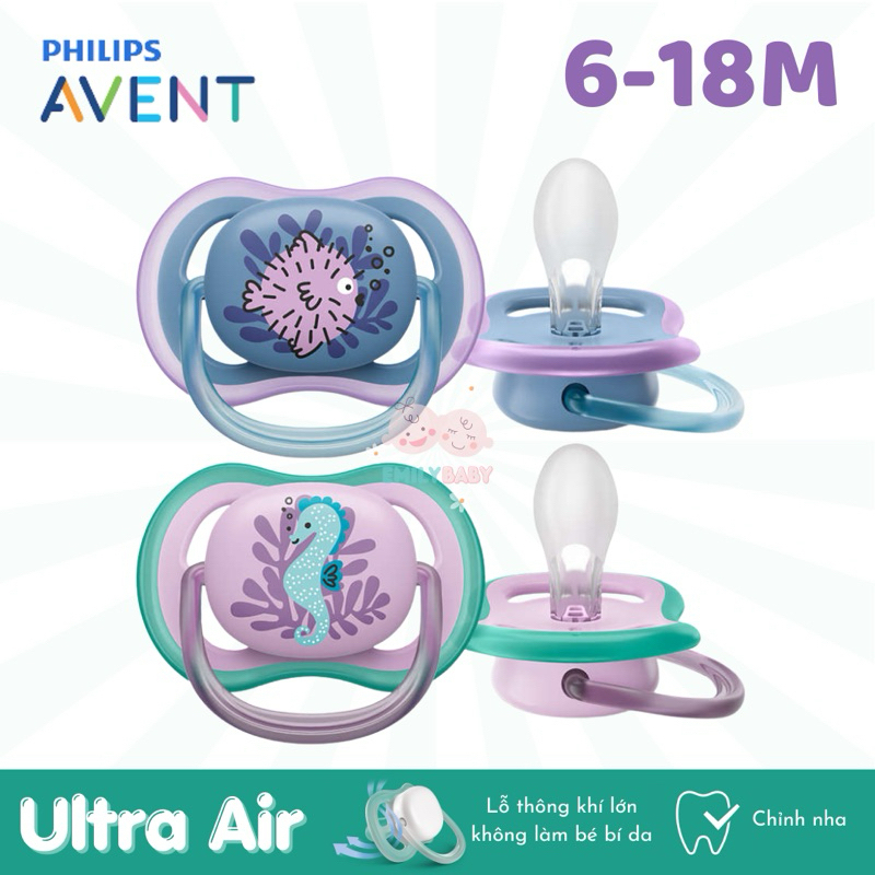 Ti giả Philips Avent Ultra air Anh 6-18M cá nóc tím+ cá ngựa xanh