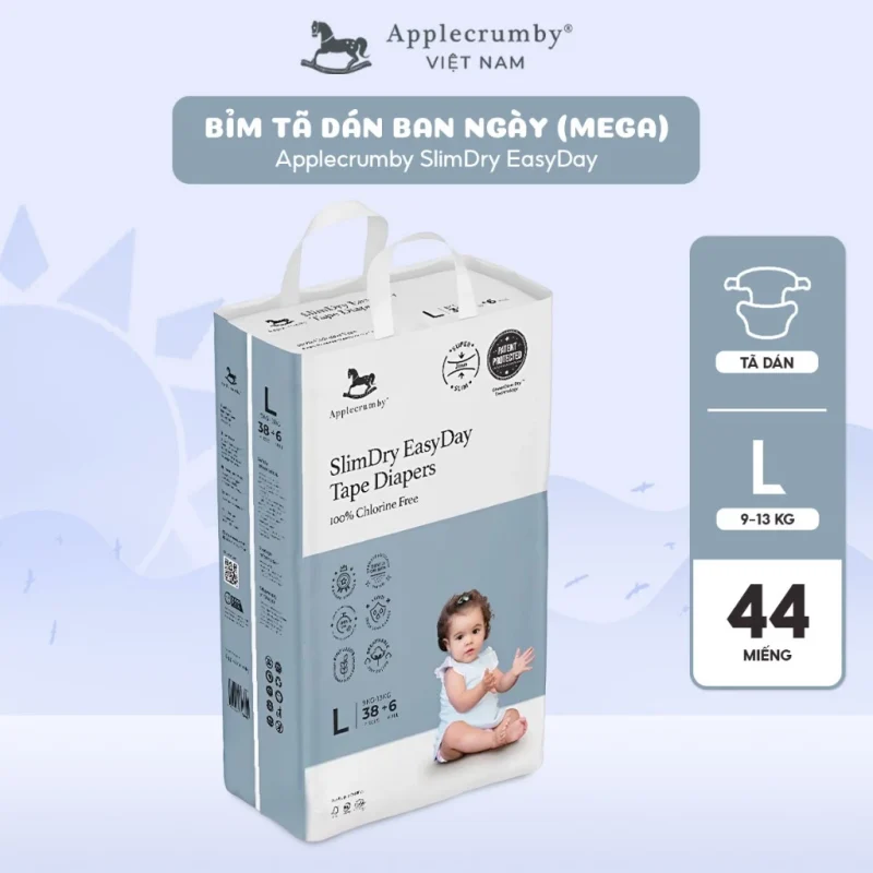 Bỉm ngựa Applecrumby Malaysia ngày mega dán L38+6 (9-13kg)