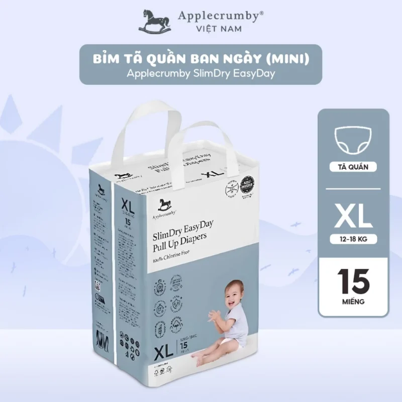 Bỉm ngựa Applecrumby Malaysia ngày mini quần XL15 (12-18kg)