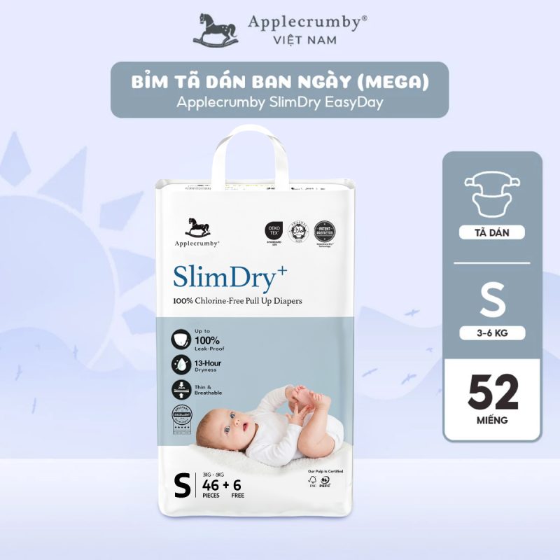 Bỉm ngựa Applecrumby Malaysia ngày mega dán S46+6 (3-6kg)