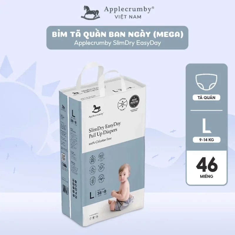 Bỉm ngựa Applecrumby Malaysia ngày mega quần L38+8 (9-14kg)