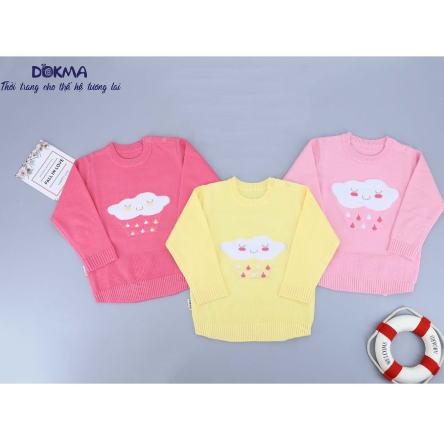 Dokma- Áo len dài tay cài vai cổ tròn -Vàng 6-9M (DA447)