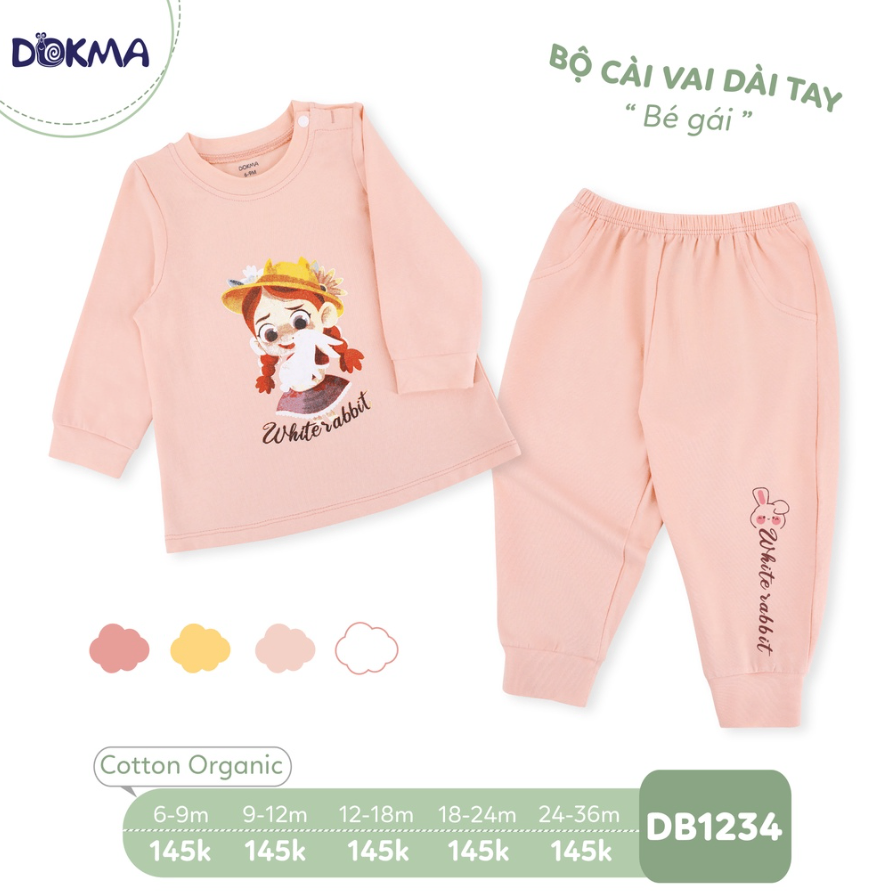 Dokma- Bộ cài vai dài tay BG - Hồng nhạt 24-36M (DB1234)