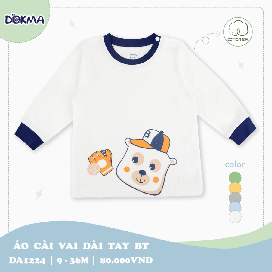 Dokma- Áo cài vai dài tay BT - Trắng 9-12M (DA1224)