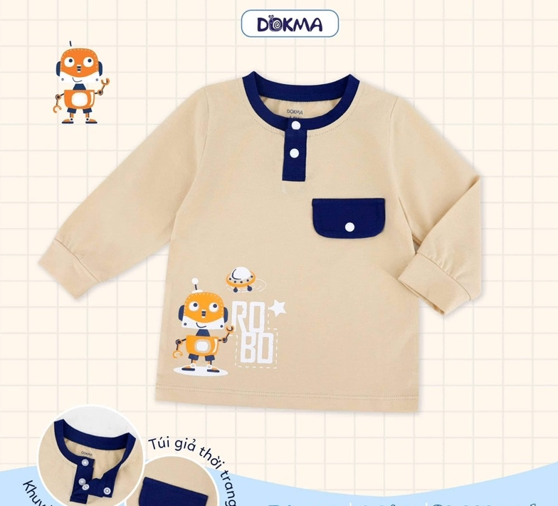 Dokma- Áo cổ trụ dài tay BT - Be 9-12M (DA1086)