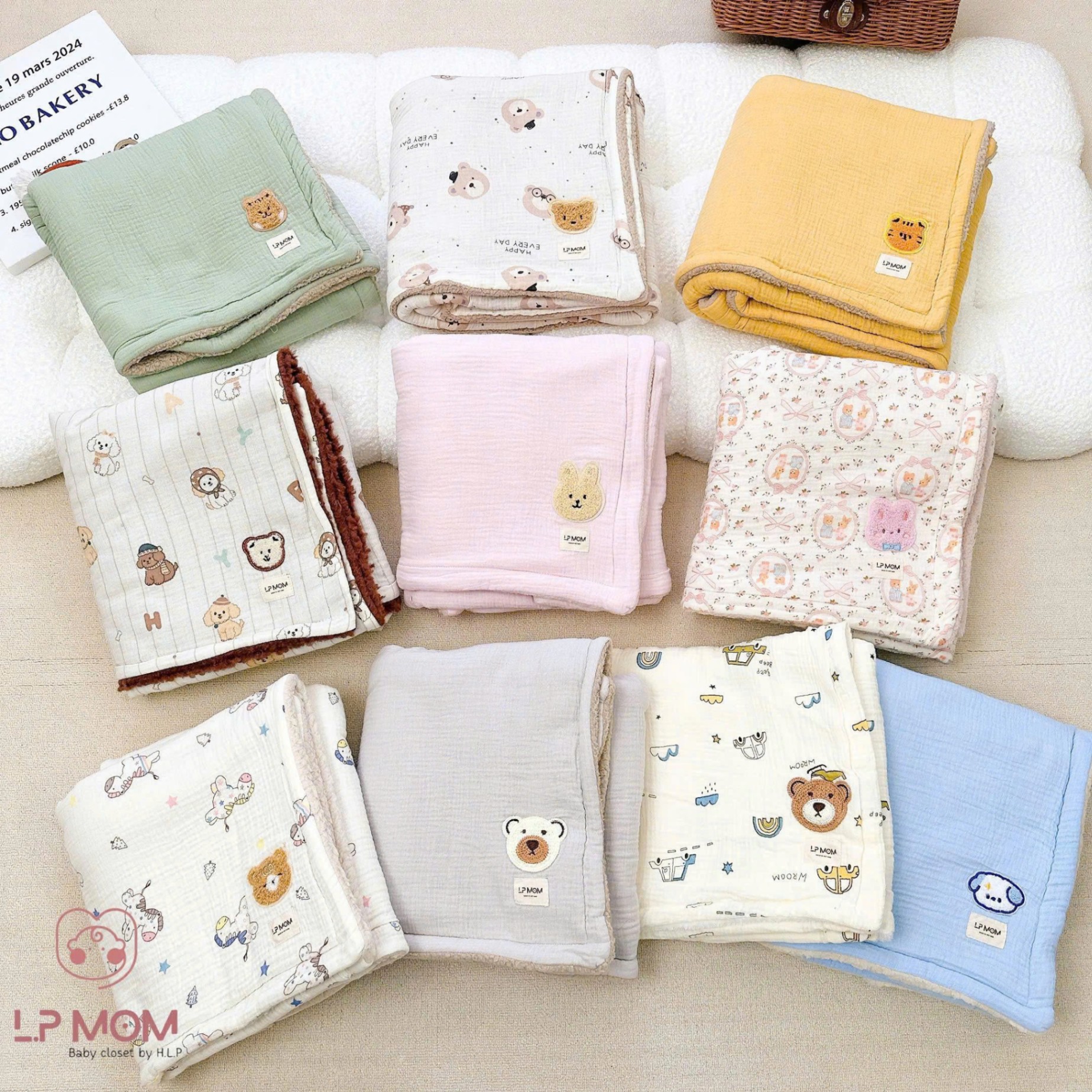 Chăn muslin lông cừu LP in góc
