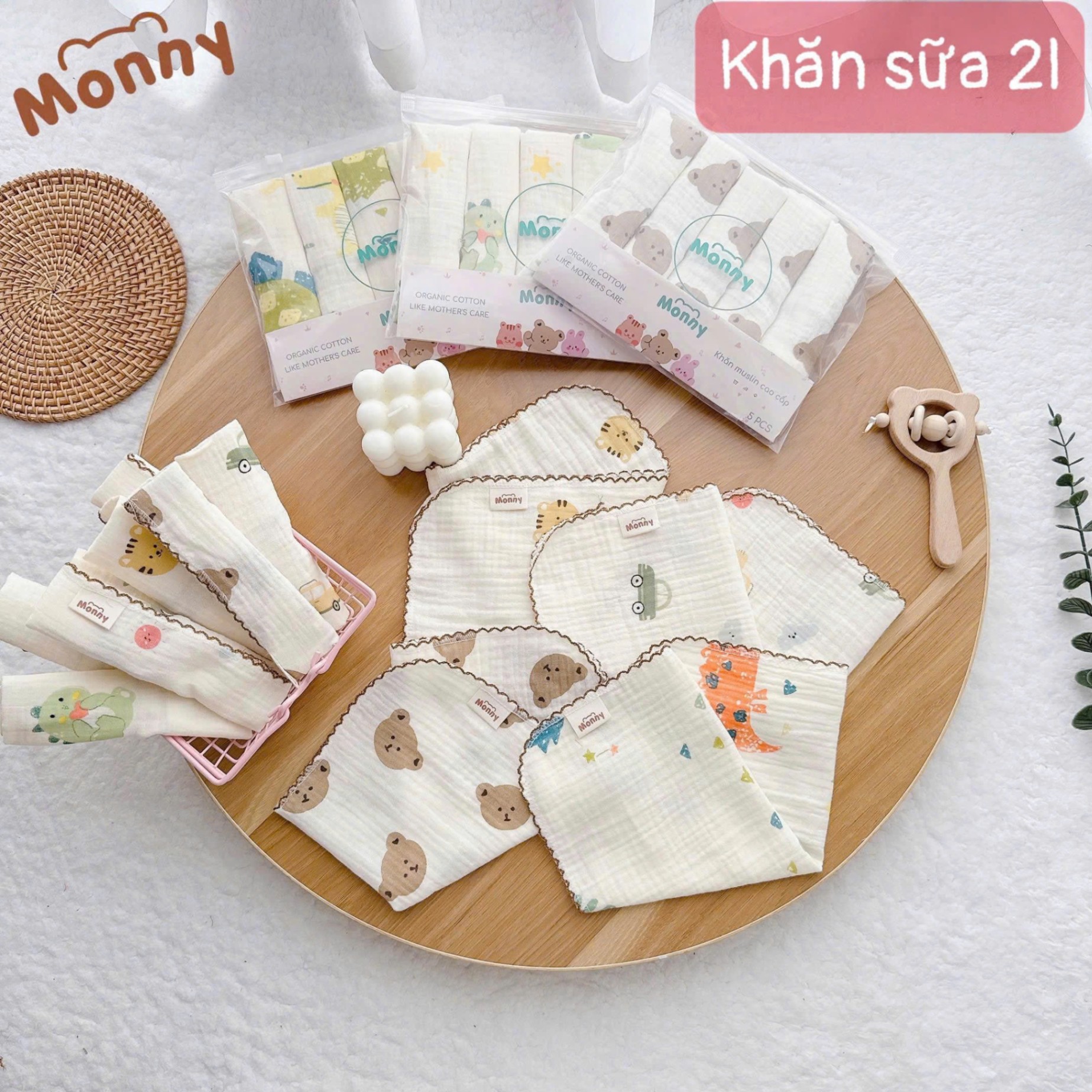 Set 5 khăn sữa 2 lớp Moony