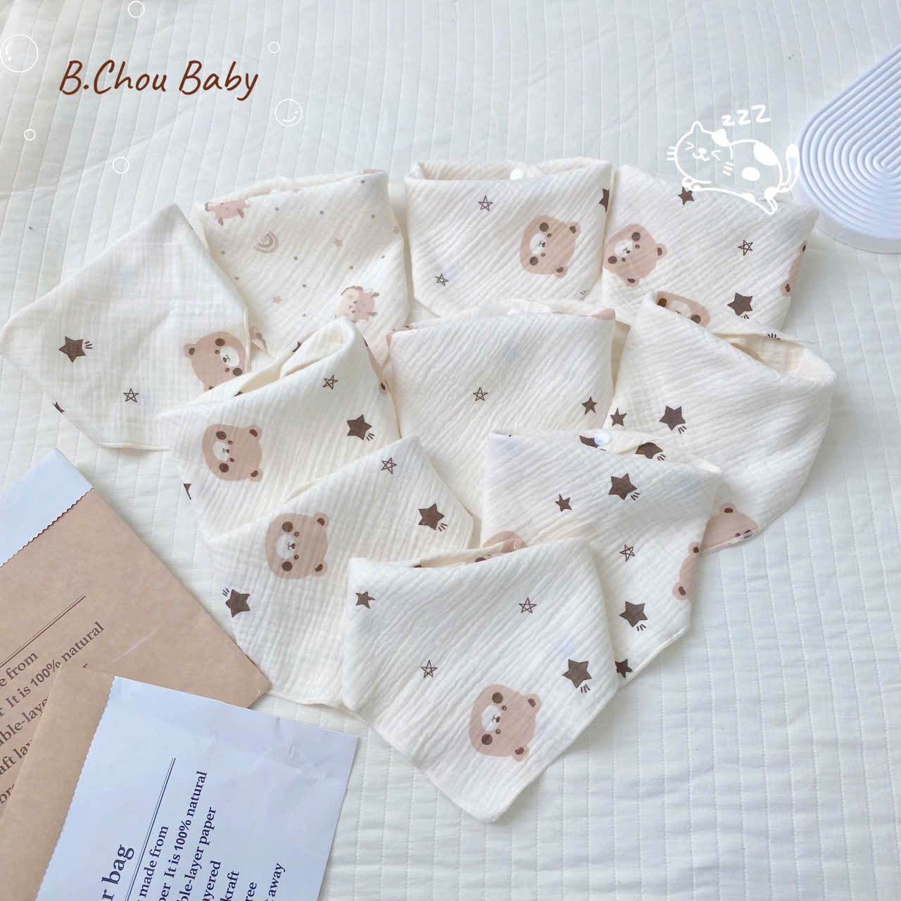 Set 5 yếm tam giác cài cúc muslin cao cấp B.chou Nabie