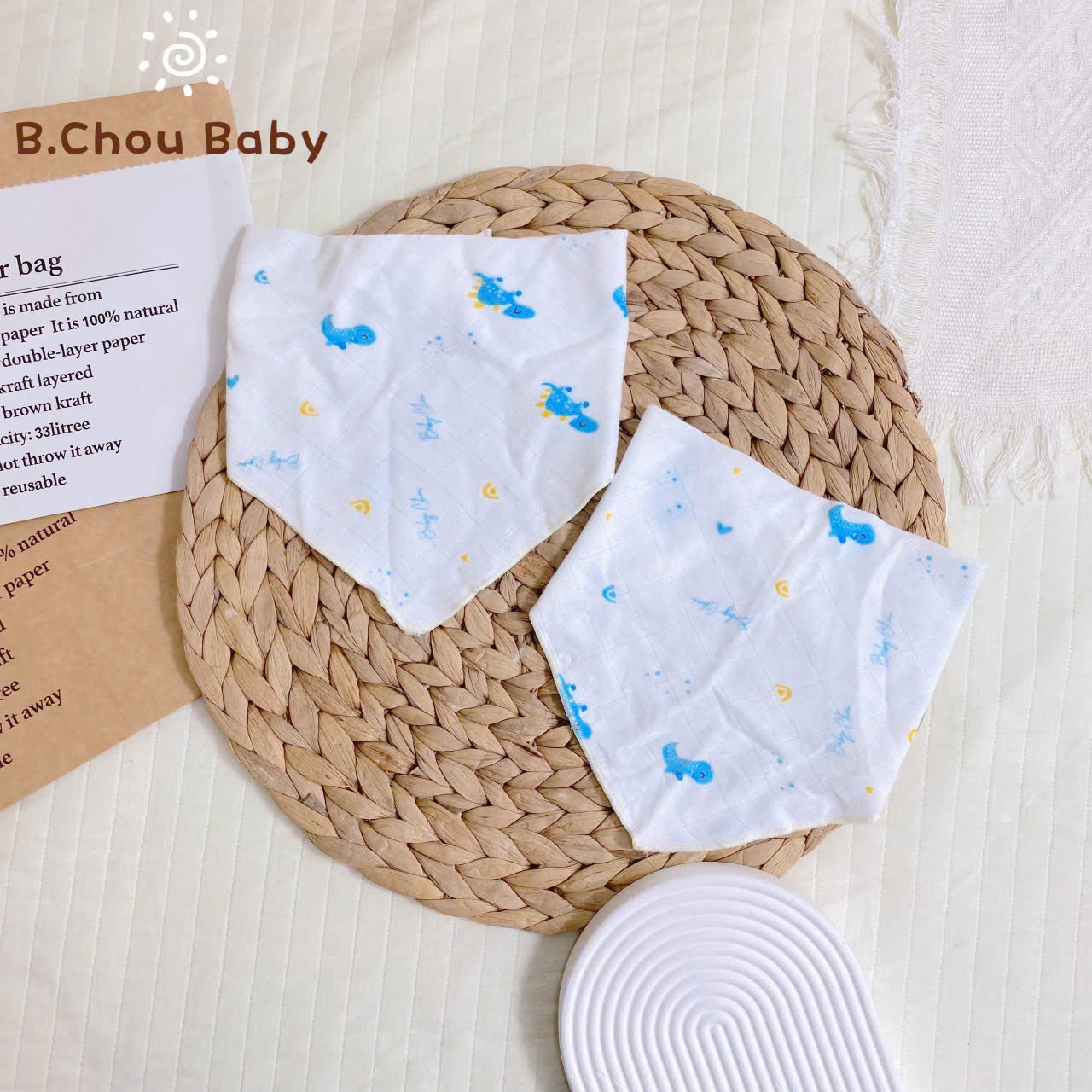 Set 5 yếm tam giác cài cúc sợi tre cao cấp B. chou Nabie
