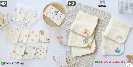 Set 5 khăn sữa 2 lớp Boow