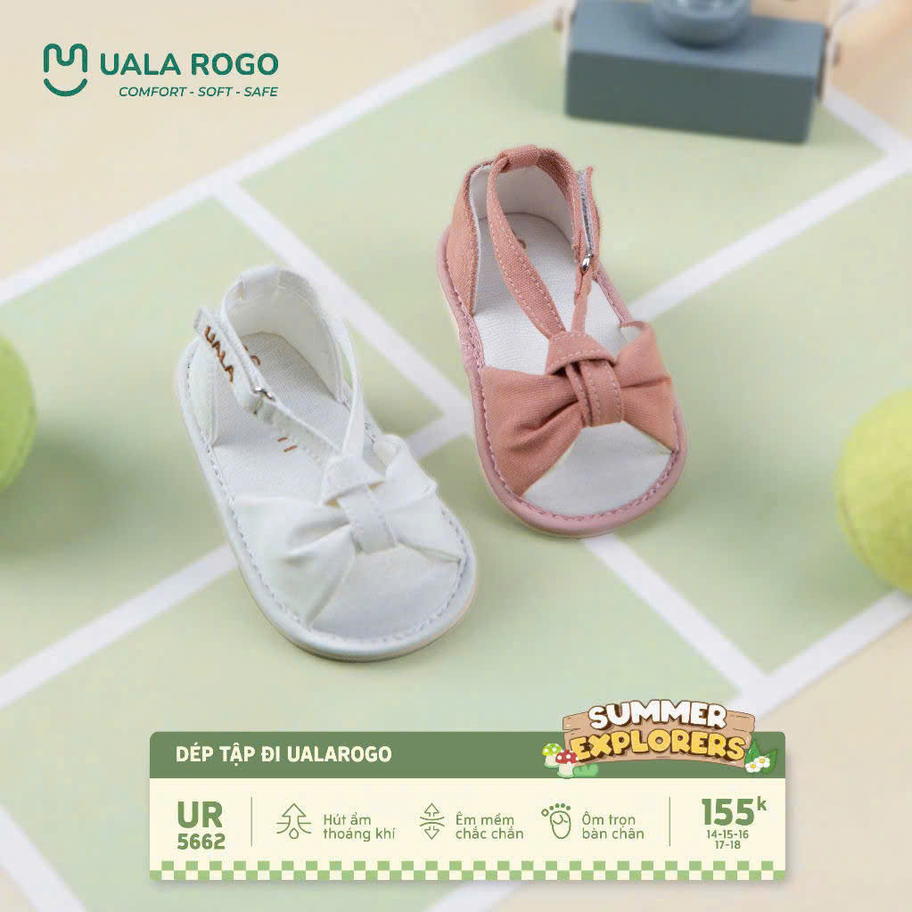Dép tập đi Ualarogo UR5662 quai chéo nơ hồng