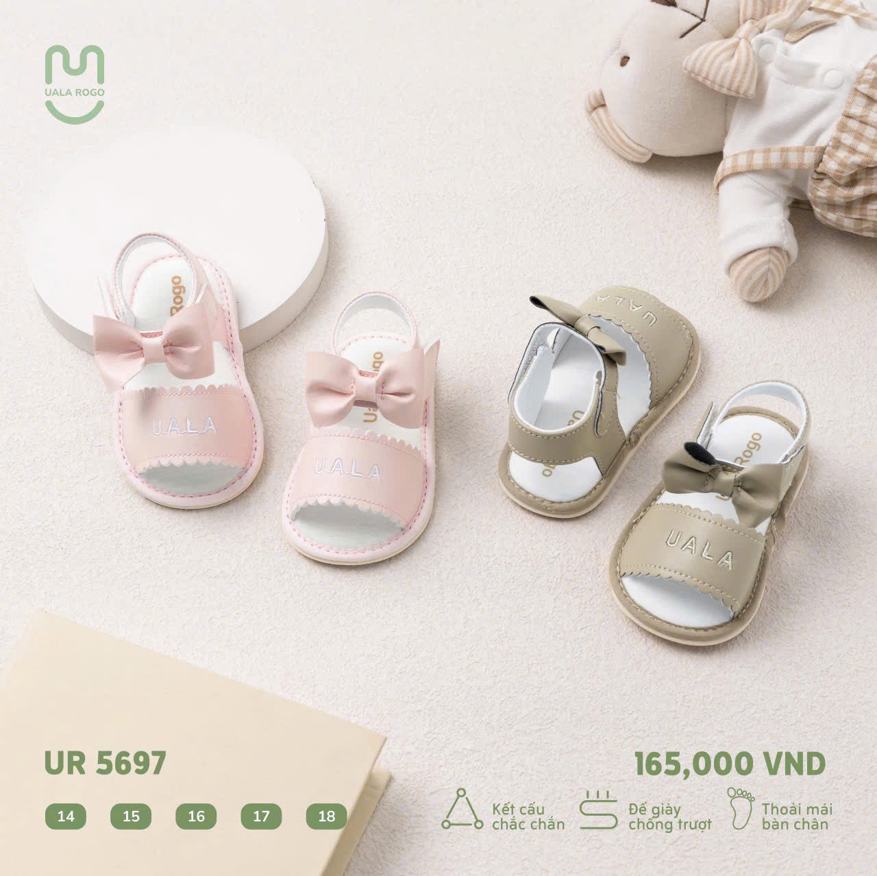 Dép tập đi Ualarogo UR5697 nơ quai nâu