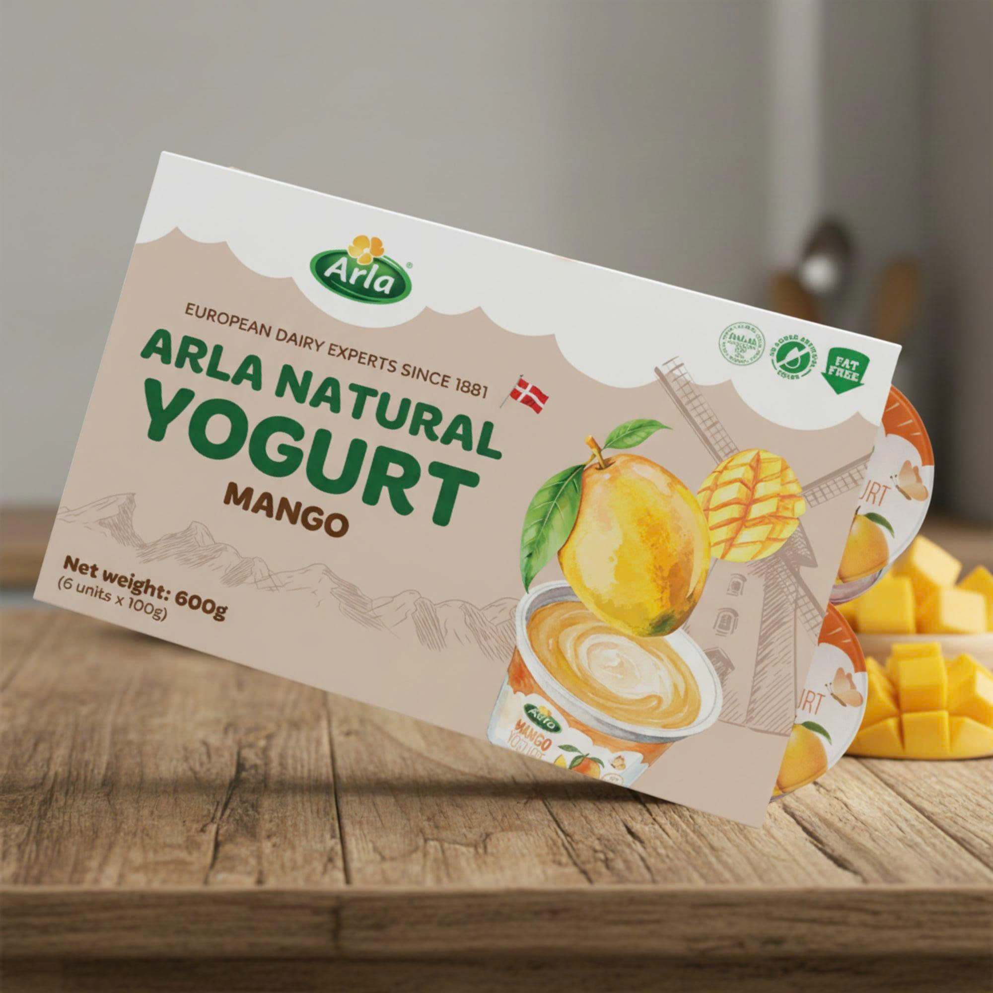 Sữa chua ít béo tự nhiên Arla vị xoài 6x100g 1Y+
