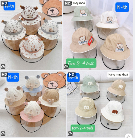 Mũ vành kèm kính kéo khóa nhiều hình