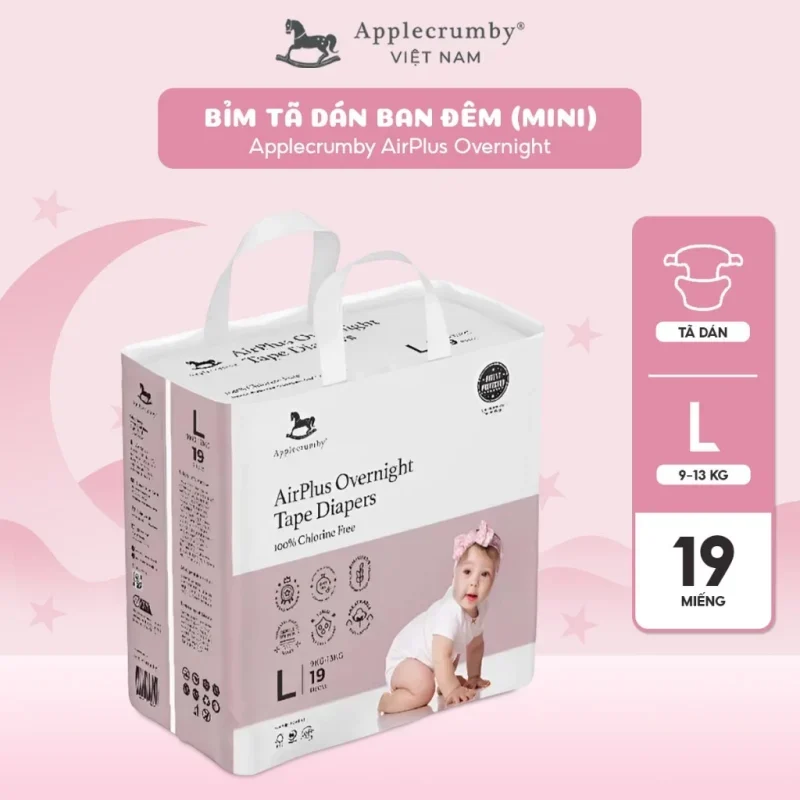 Bỉm ngựa Applecrumby Malaysia đêm mini dán