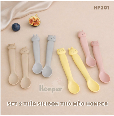 Set 2 thìa silicon mèo thỏ Honper HP201 hồng