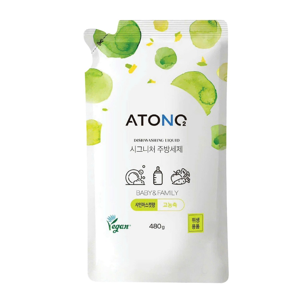 Nước Rửa Bình, Rau Củ Quả Và Chén Bát Thuần Chay Đậm Đặc Atono2 Cho Bé Từ 0M+ Hương nho mẫu đơn (Dạng Túi) 480g