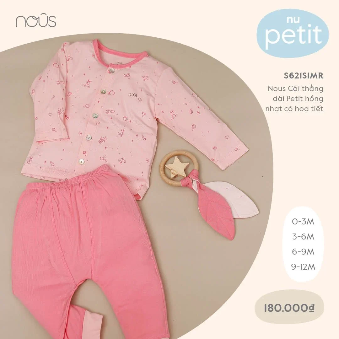 Nous-Bộ cài thẳng dài petit hồng nhạt 3-6M