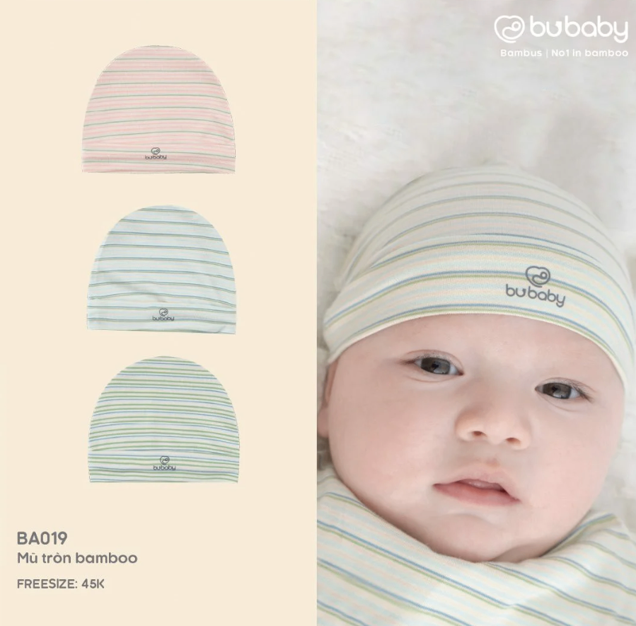 Mũ tròn Bamboo Bubaby - Free Kẻ hồng 0-3M