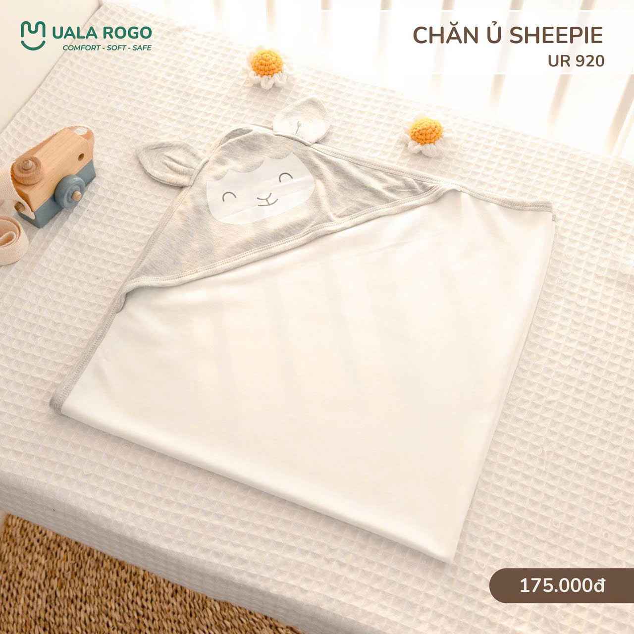 Chăn ủ Soft sheepie Ualarogo UR 920 cừu xám trắng