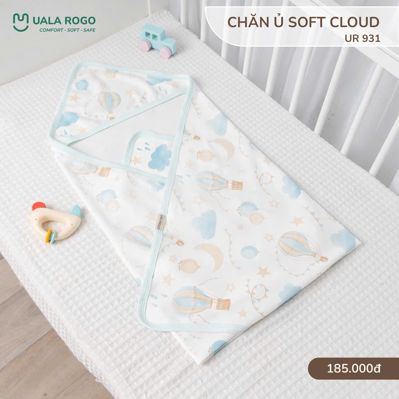 Chăn ủ Soft cloud Ualarogo UR 931 bóng trăng sao viền xanh