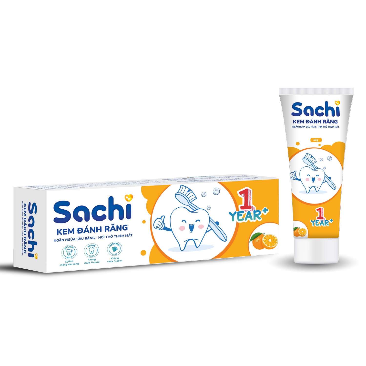 Kem đánh răng Sachi 60g vị cam 1Y+