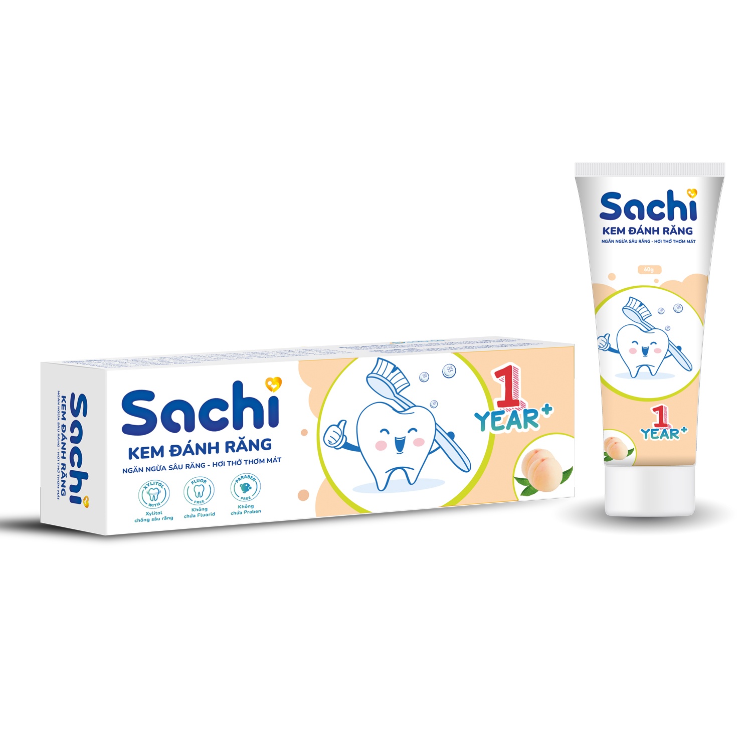Kem đánh răng Sachi 60g vị đào 1Y+