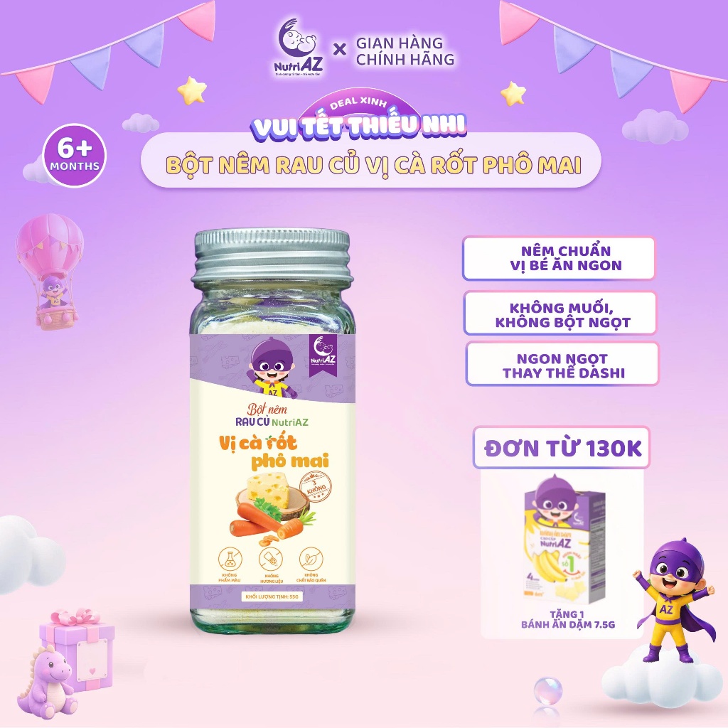 Bột nêm rau củ NutriAZ Việt 55g vị phô mai cà rốt 6M+