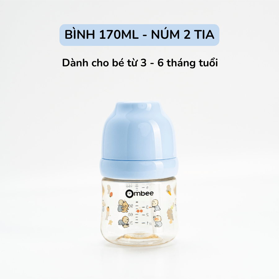 Bình sữa Ombee PPSU chống đầy hơi 170ml màu xanh em bé