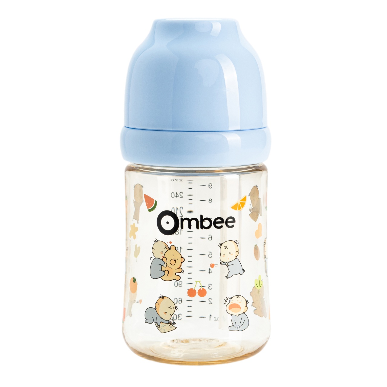 Bình sữa Ombee PPSU chống đầy hơi 270ml màu xanh em bé