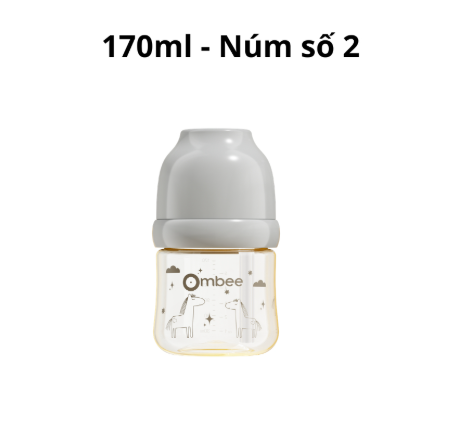 Bình sữa Ombee PPSU chống đầy hơi 170ml màu ghi ngựa