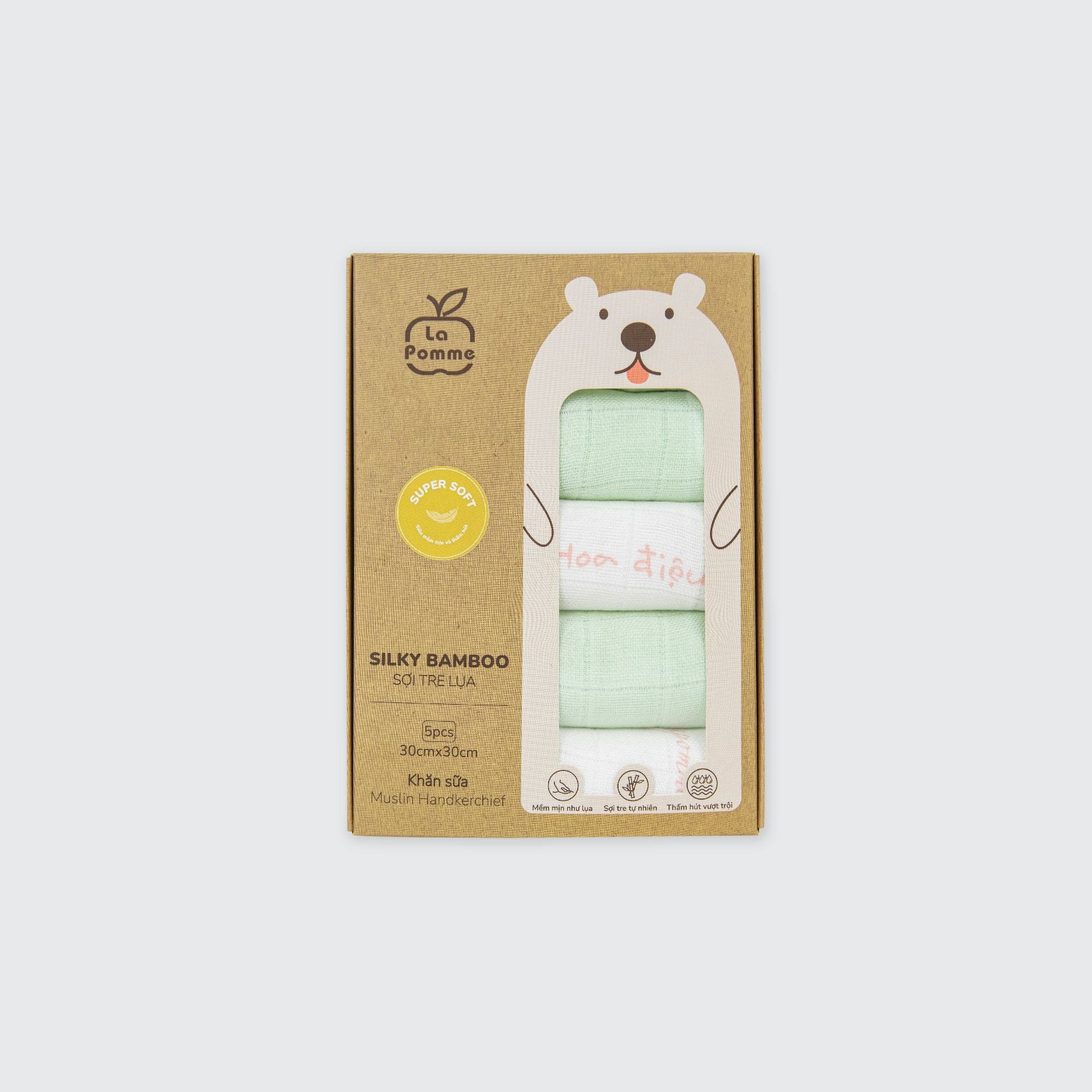 Set 5 khăn sữa sợi tre lụa La Pome phối màu 30x30cm- hoa điệu đà