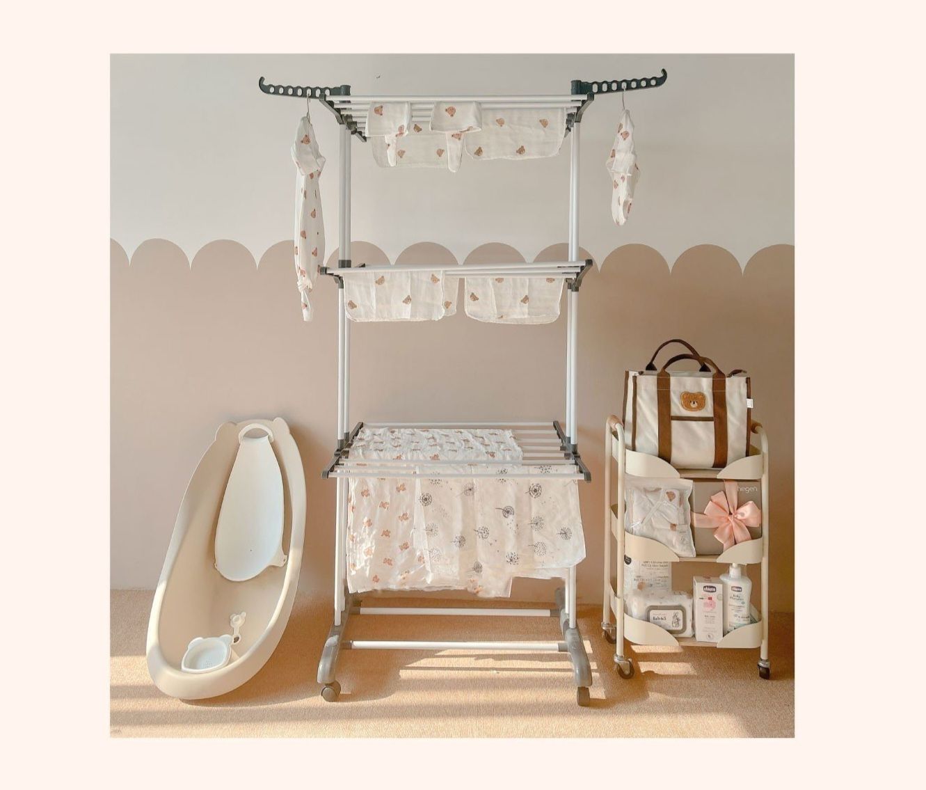 Cây phơi đồ đa năng Monmon Ghi (4 tầng 172x76x60cm)
