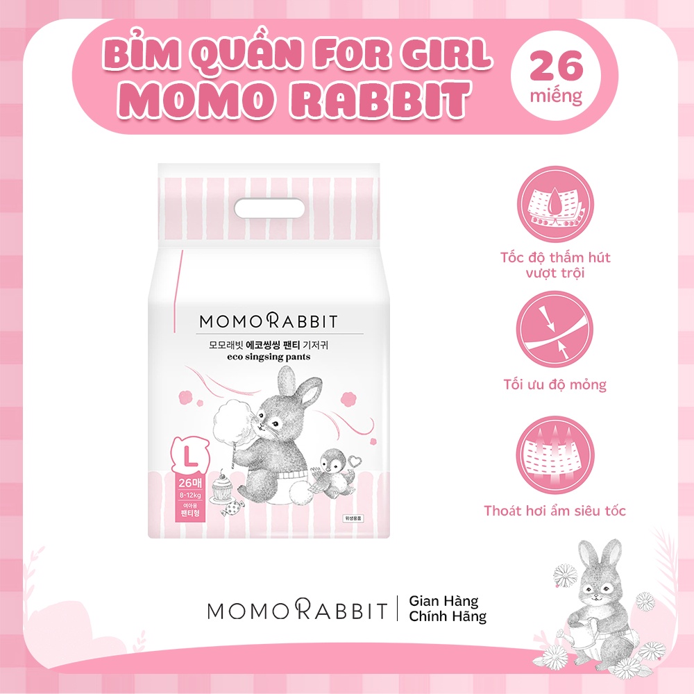 Bỉm Momo Rabbit Eco singsing Hàn Quần L28 girl (8-12kg)