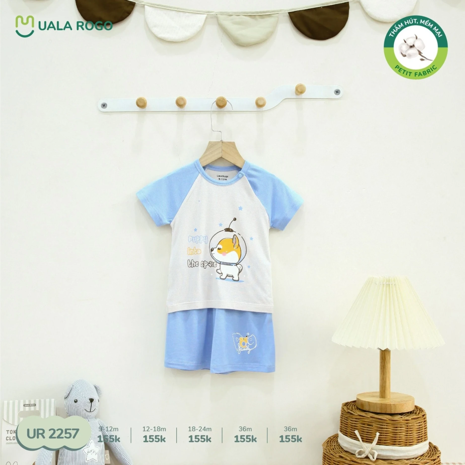 Uala UR2257-Bộ cộc Jaglanpetit chó ghi xanh trời 18-24M