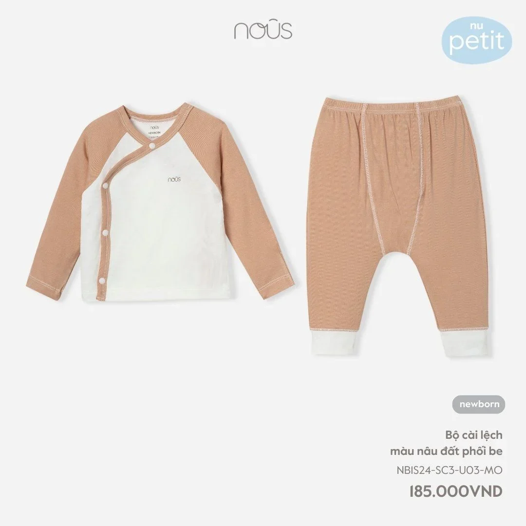 Nous-Bộ cài lệch dài nâu phối trắng NB