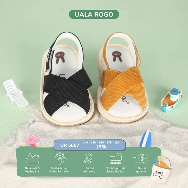 Dép tập đi Uala 5607 quai chéo nâu 180 (18/140)