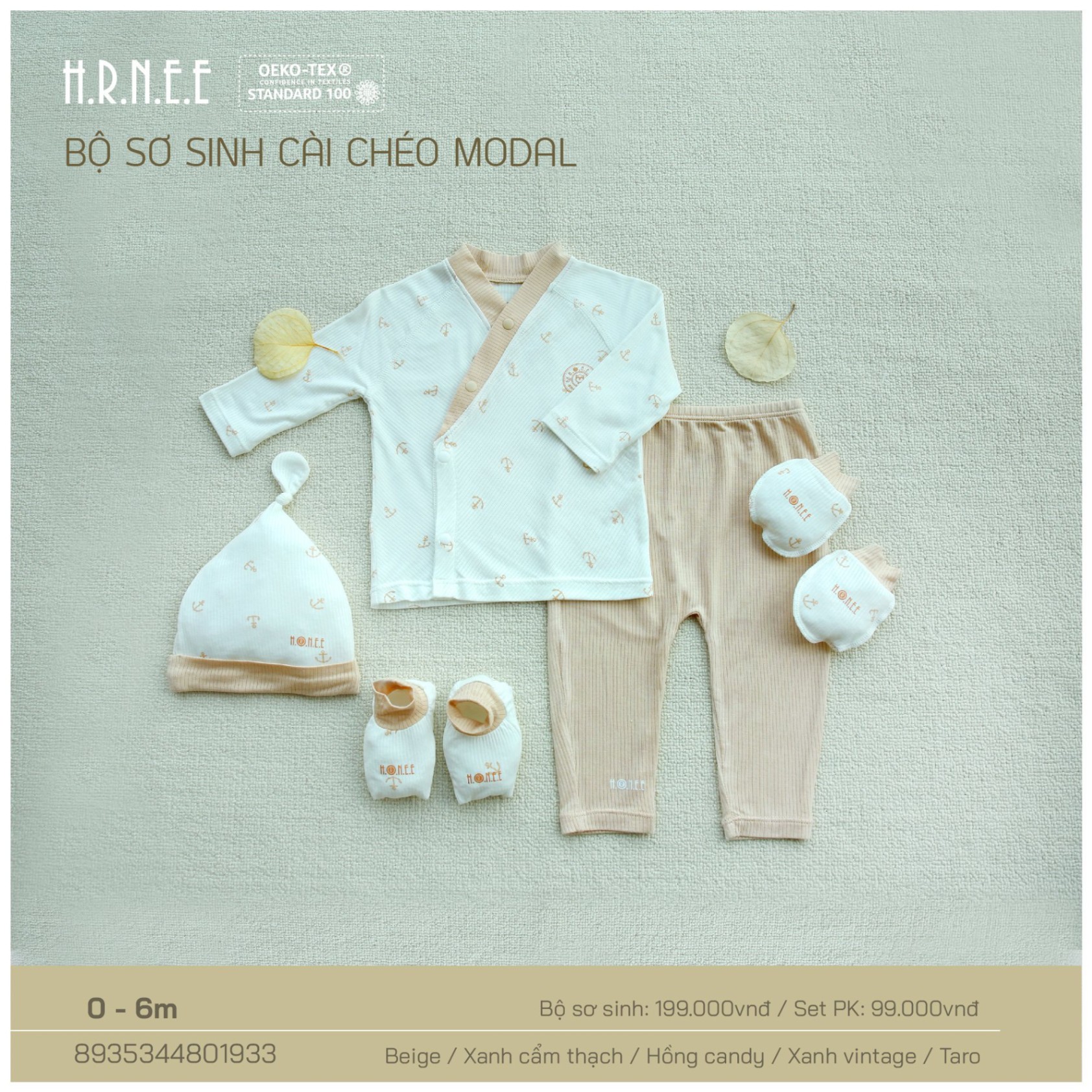 Hrnee-Bộ DT cài chéo modal mỏ neo be 3-6M